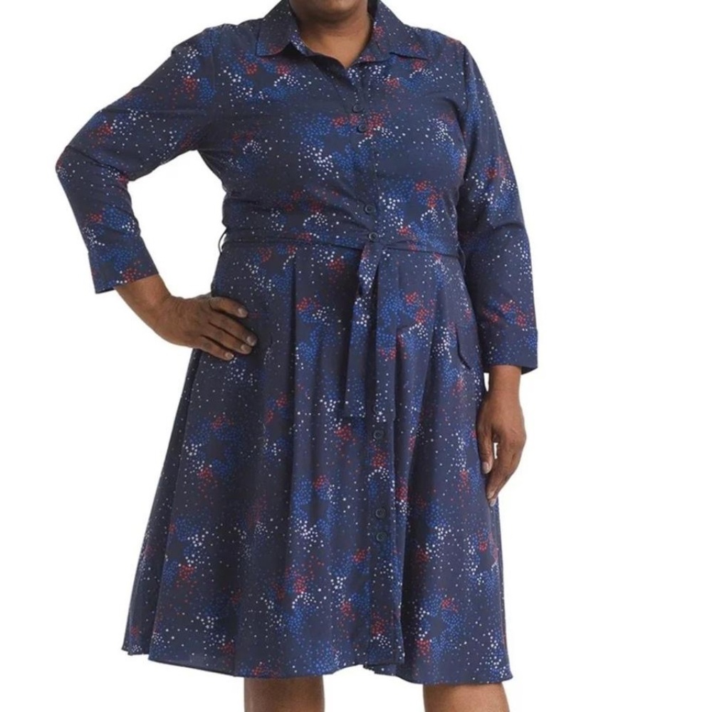 SOLD eShakti navy star pattern shirt midi dress with pockets Size 18W